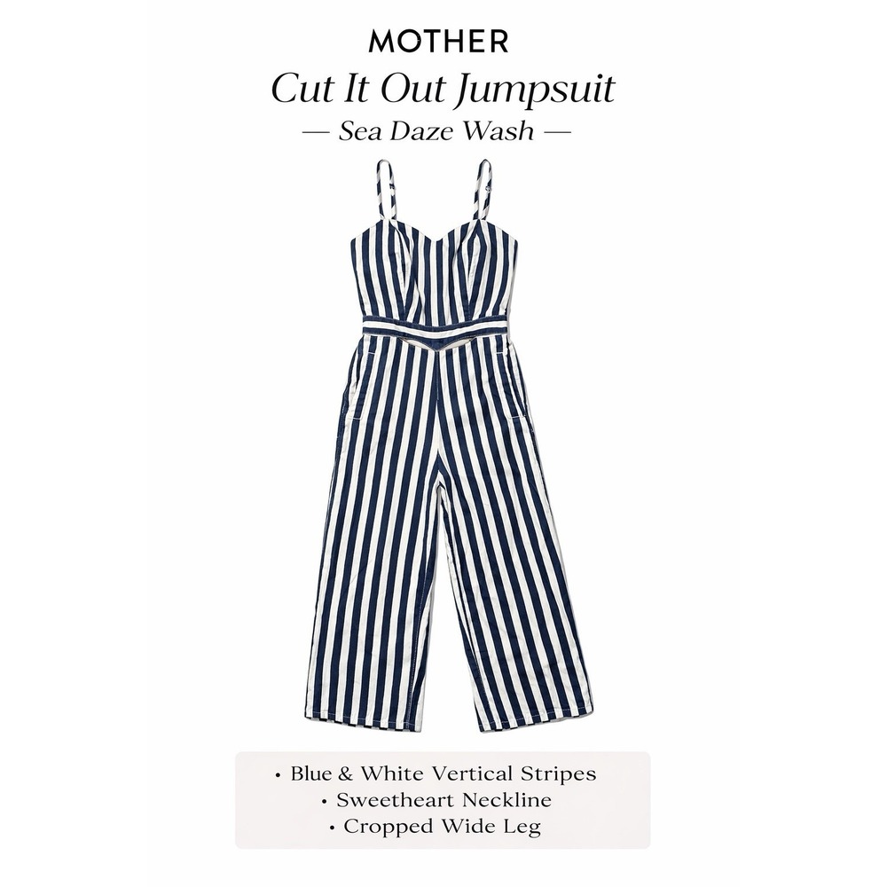 MOTHER "Cut It Out" Sea Daze Wash Striped Jumpsuit |Sz Small| Cropped Wide Leg